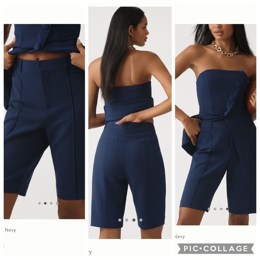 NWT new 6 Anthropologie Maeve slim long shorts Bermudas navy blue seamed